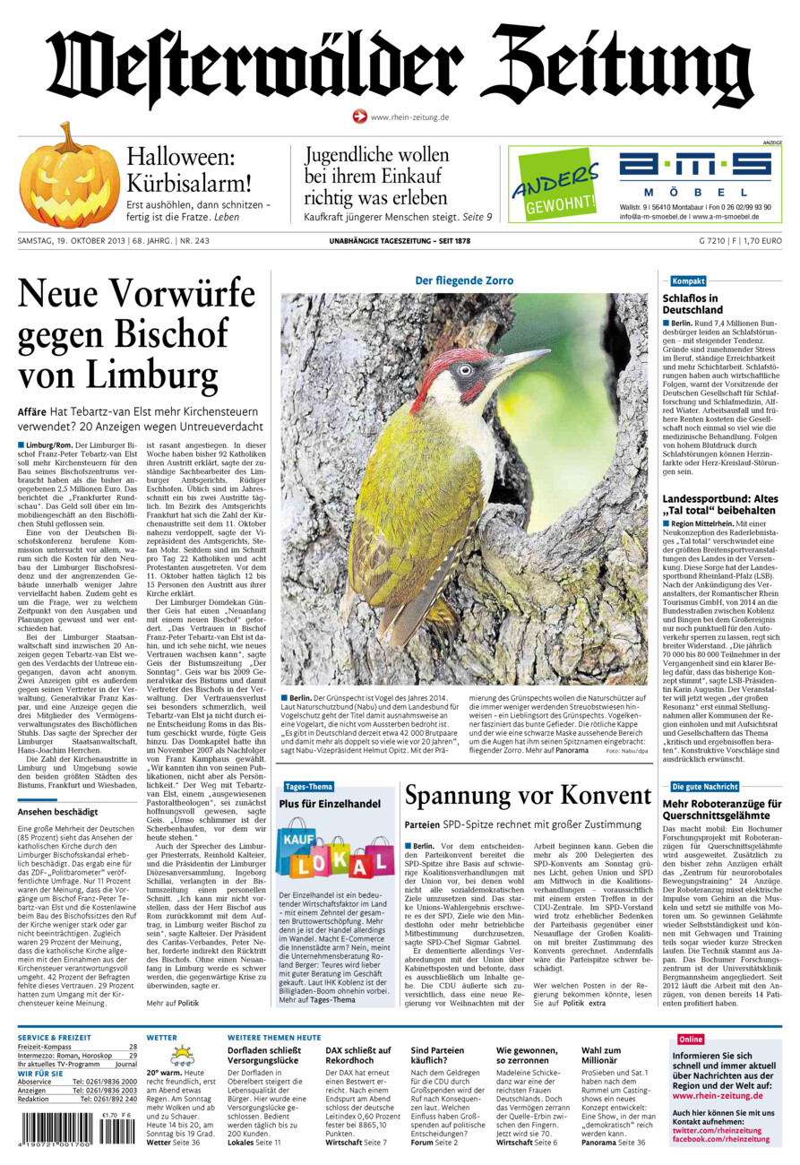 Westerwälder Zeitung vom Samstag, 19.10.2013