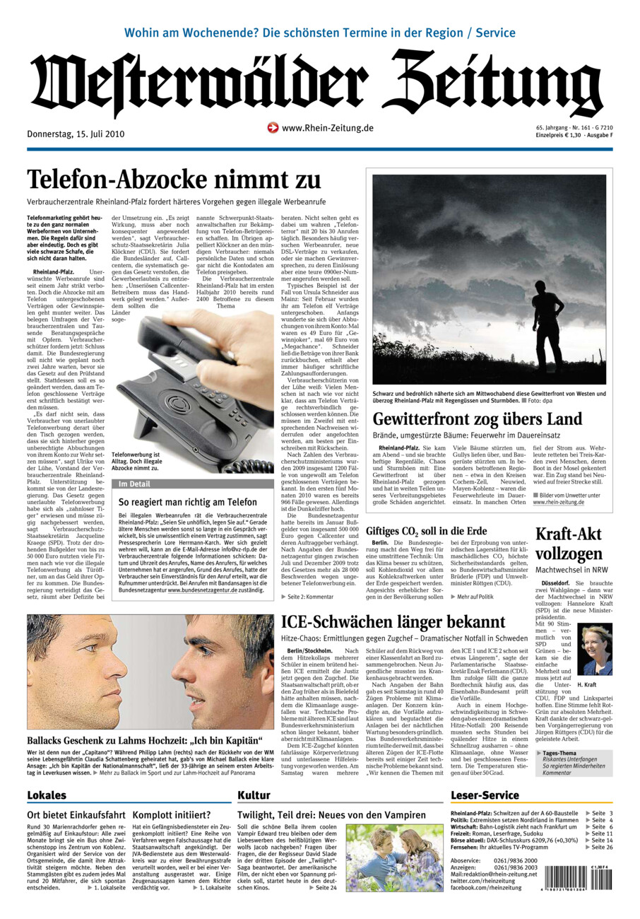 Westerwälder Zeitung vom Donnerstag, 15.07.2010