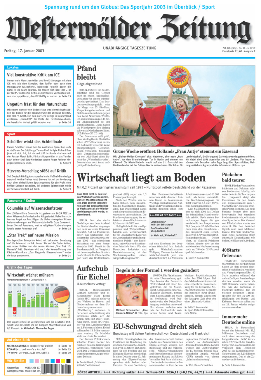 Westerwälder Zeitung vom Freitag, 17.01.2003