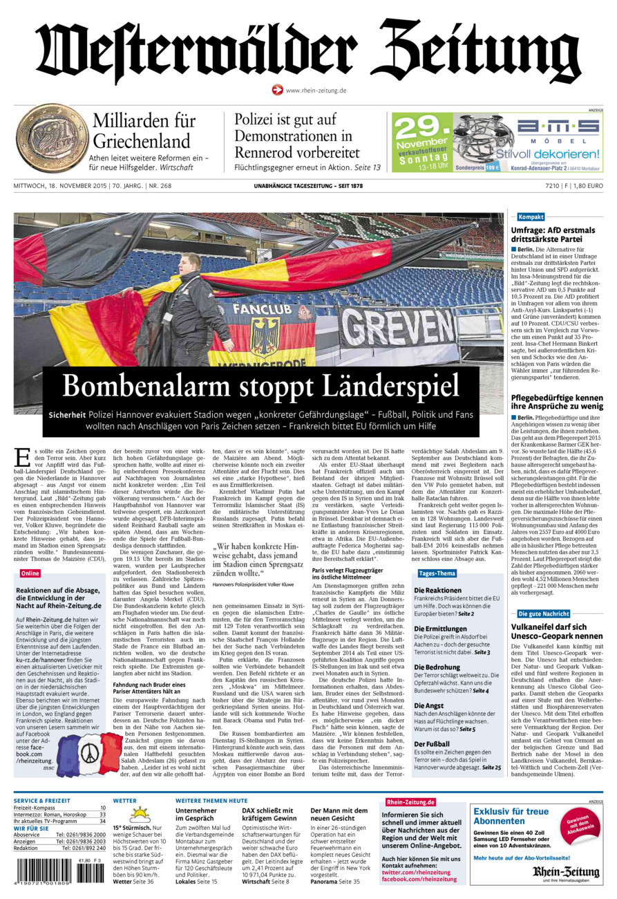 Westerwälder Zeitung vom Mittwoch, 18.11.2015