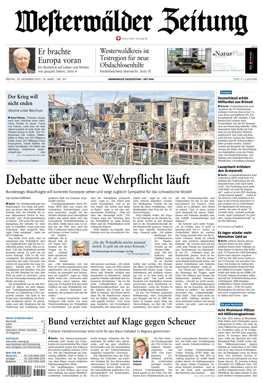 Westerwälder Zeitung vom Freitag, 29.12.2023