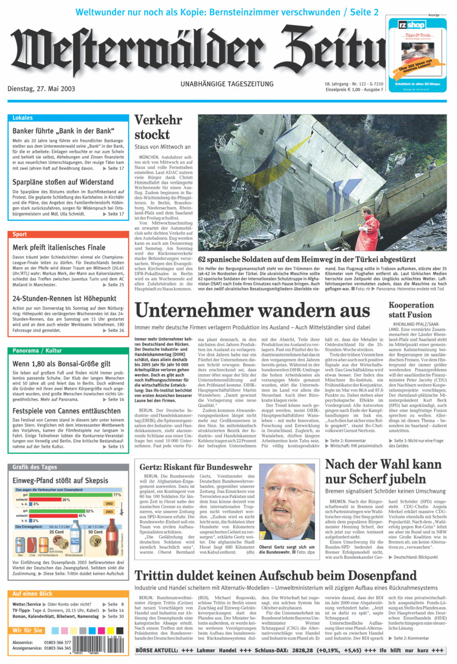 Westerwälder Zeitung vom Dienstag, 27.05.2003
