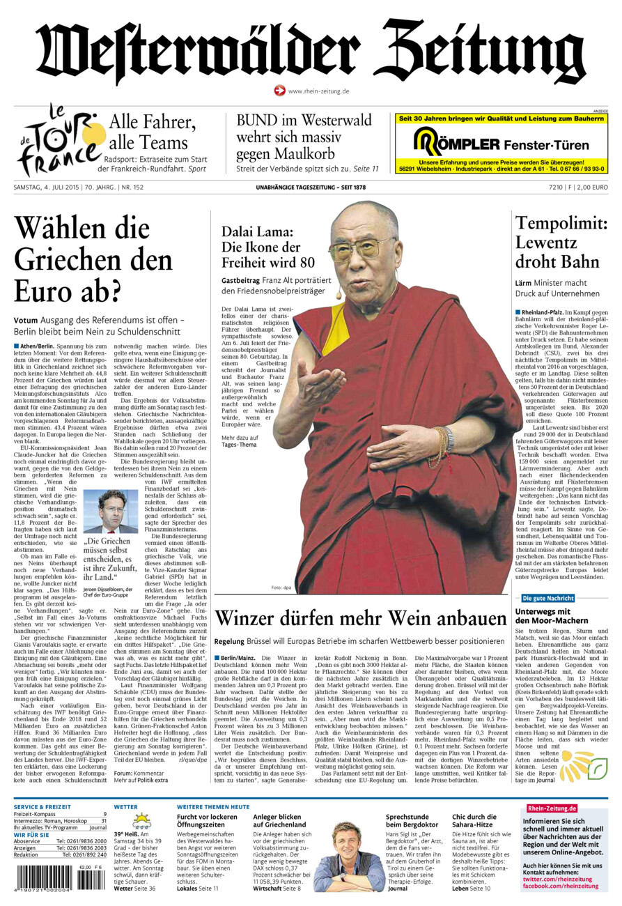 Westerwälder Zeitung vom Samstag, 04.07.2015
