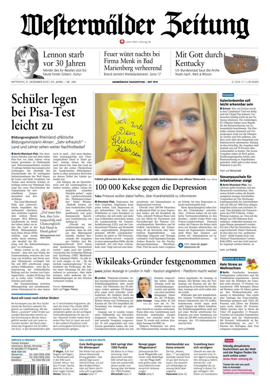 Westerwälder Zeitung vom Mittwoch, 08.12.2010