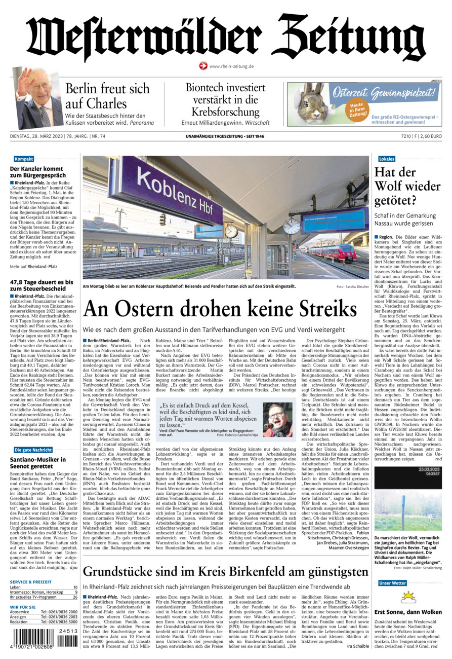 Westerwälder Zeitung vom Dienstag, 28.03.2023