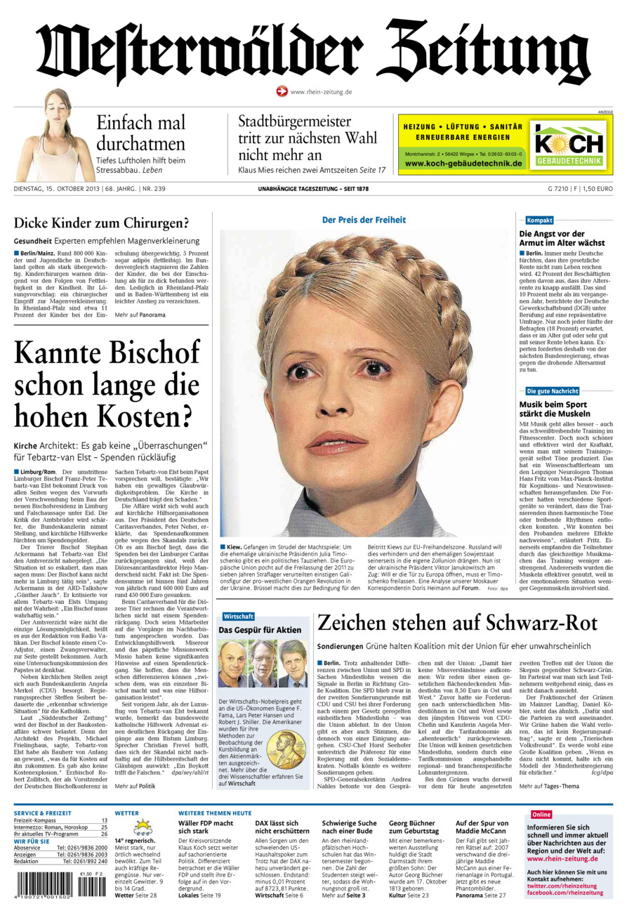 Westerwälder Zeitung vom Dienstag, 15.10.2013