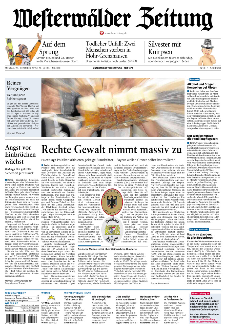 Westerwälder Zeitung vom Montag, 28.12.2015