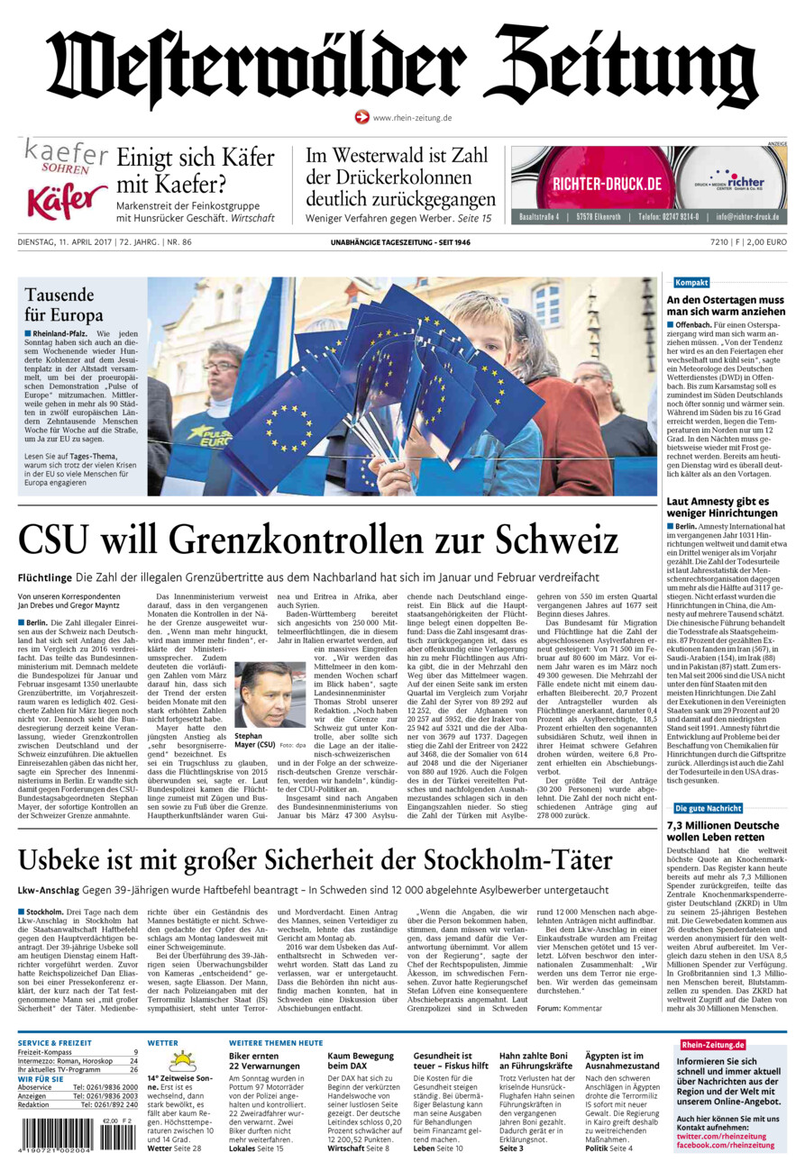 Westerwälder Zeitung vom Dienstag, 11.04.2017