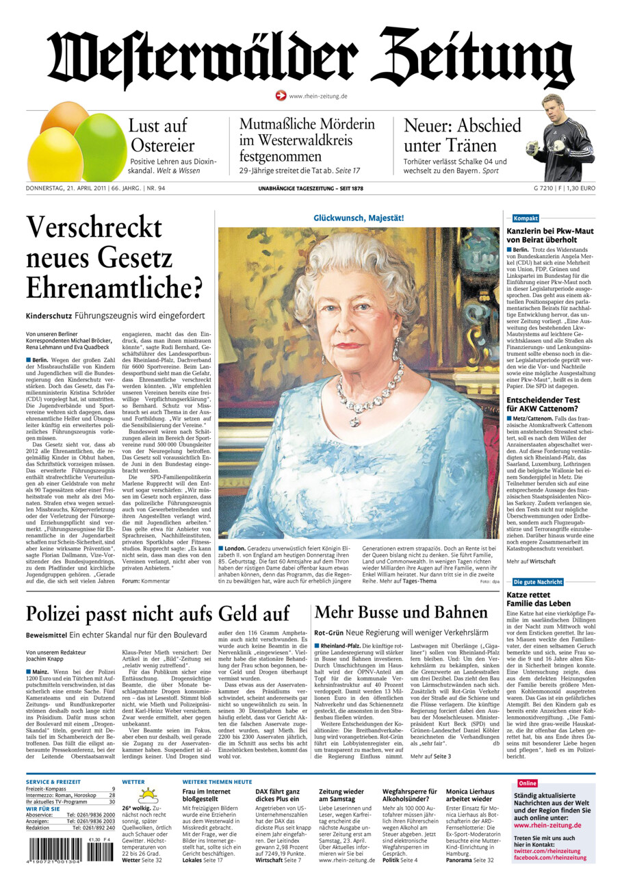 Westerwälder Zeitung vom Donnerstag, 21.04.2011