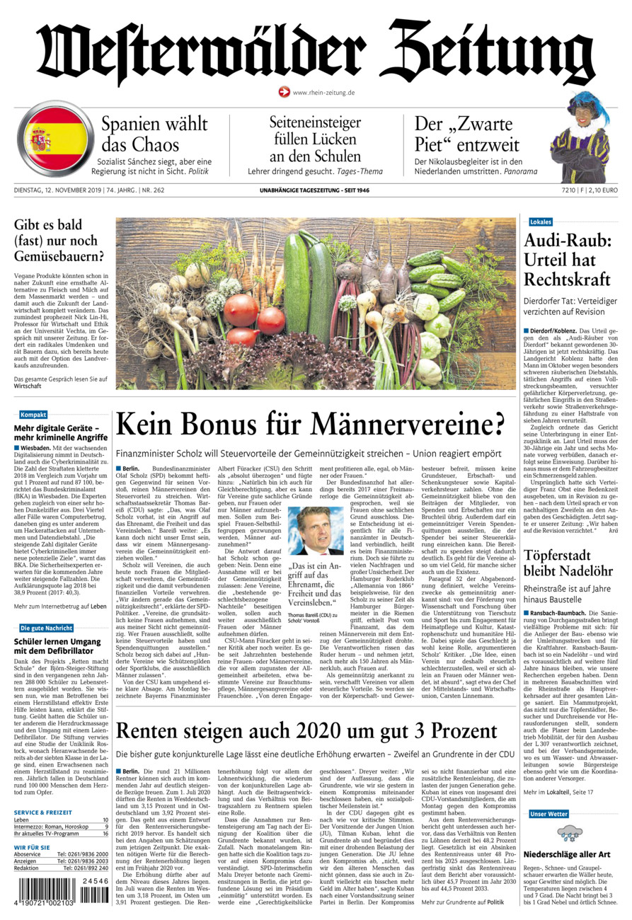 Westerwälder Zeitung vom Dienstag, 12.11.2019