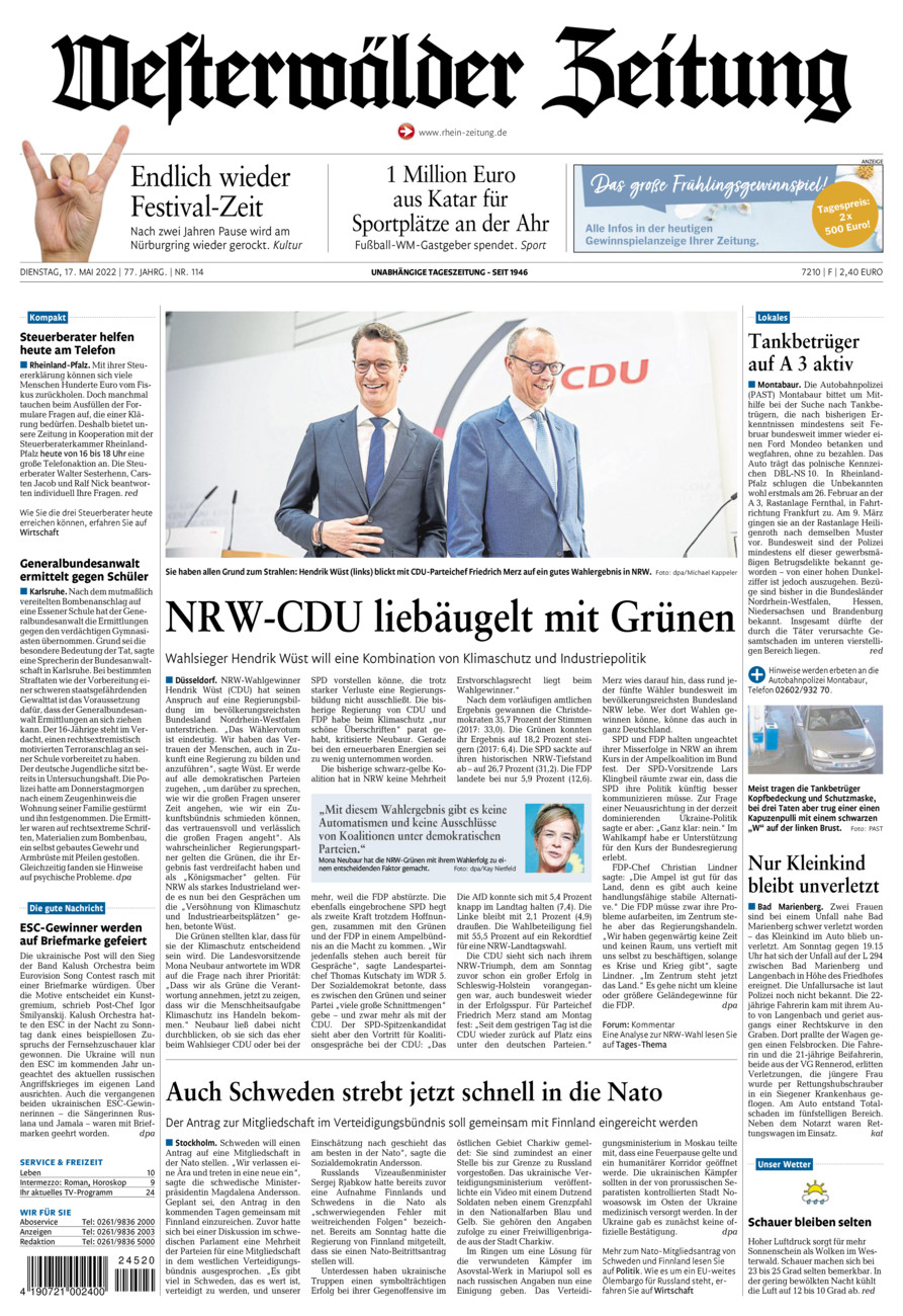 Westerwälder Zeitung vom Dienstag, 17.05.2022