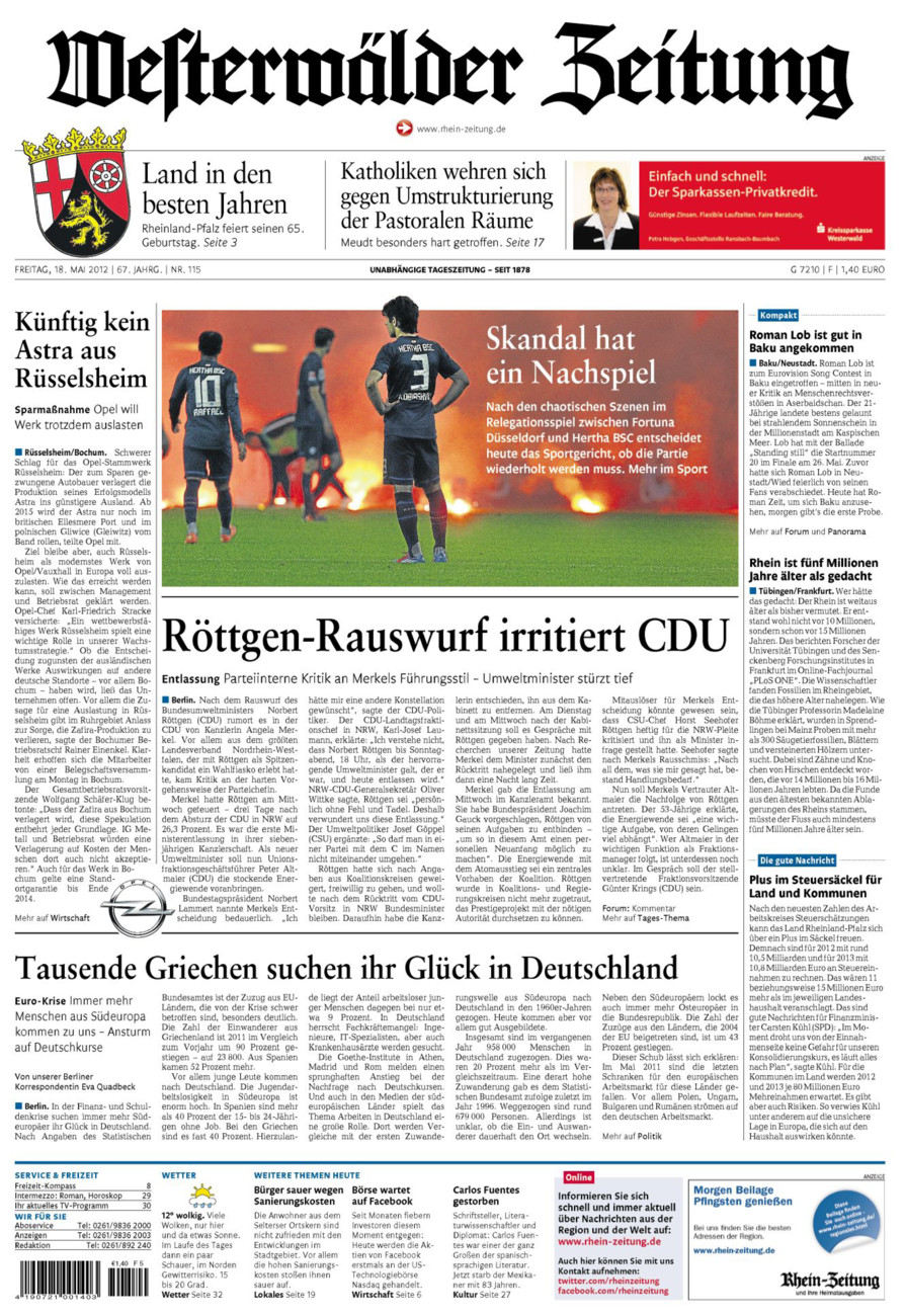 Westerwälder Zeitung vom Freitag, 18.05.2012