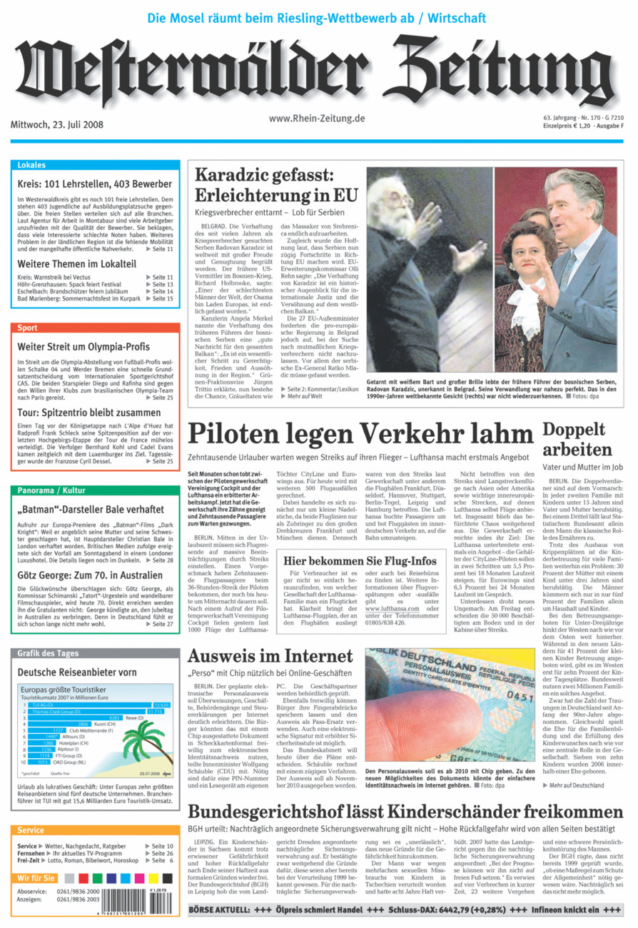 Westerwälder Zeitung vom Mittwoch, 23.07.2008