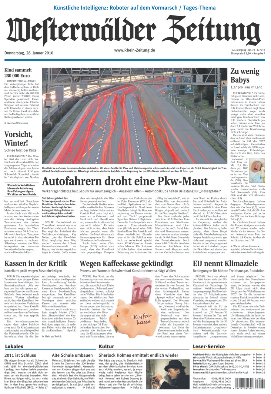 Westerwälder Zeitung vom Donnerstag, 28.01.2010