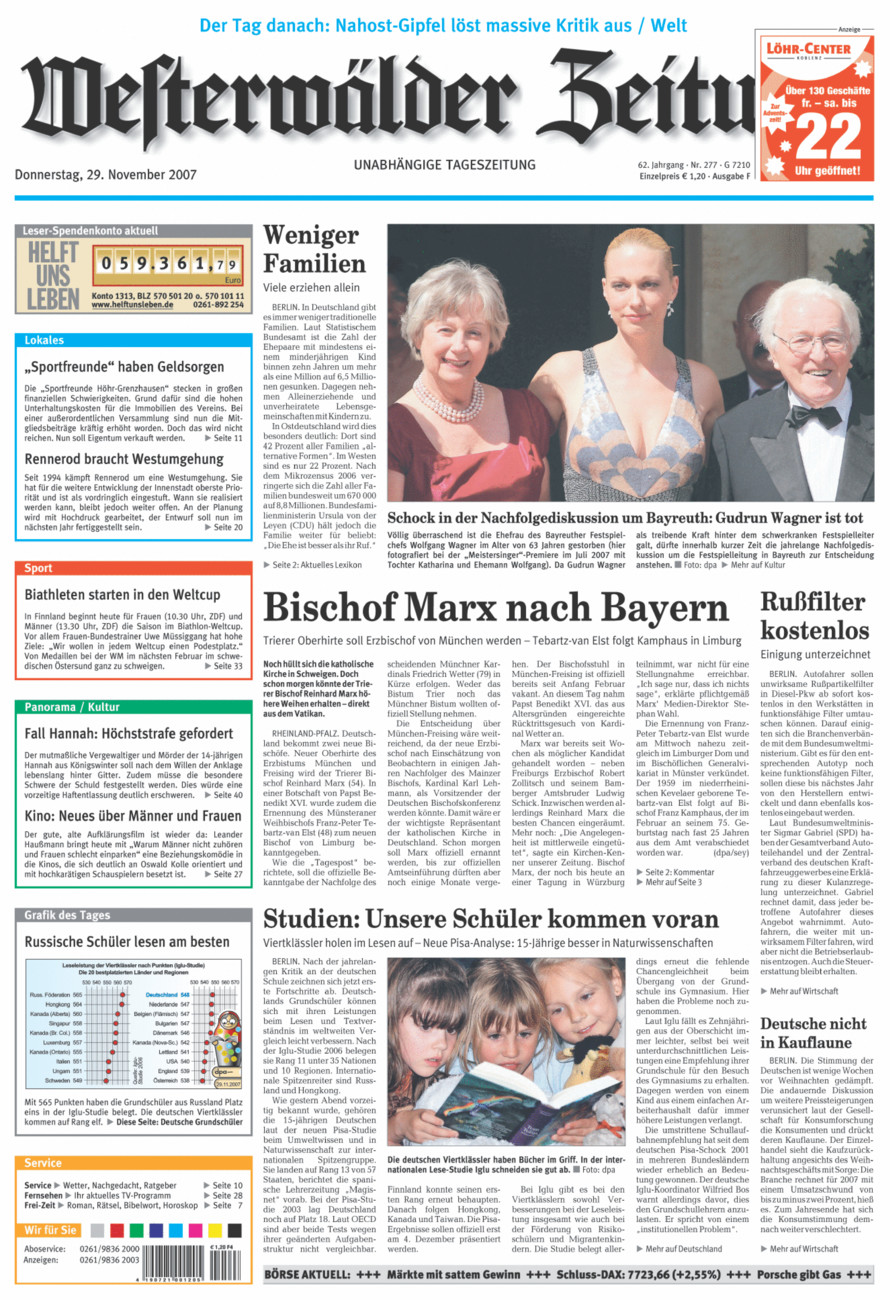 Westerwälder Zeitung vom Donnerstag, 29.11.2007