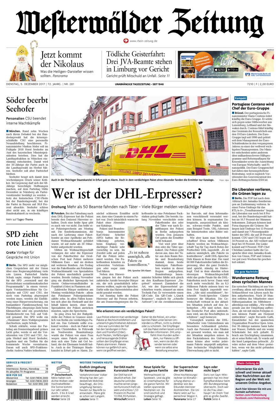 Westerwälder Zeitung vom Dienstag, 05.12.2017