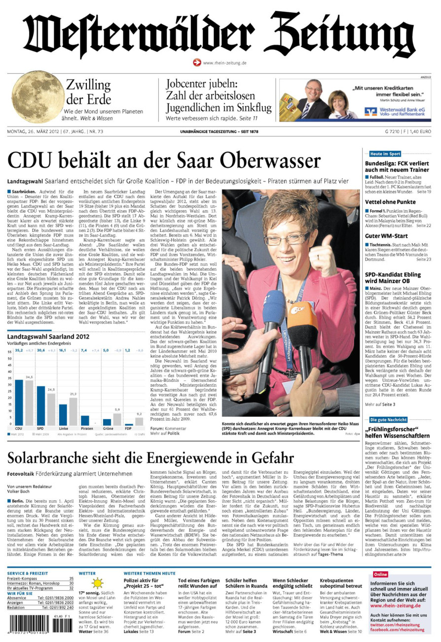 Westerwälder Zeitung vom Montag, 26.03.2012