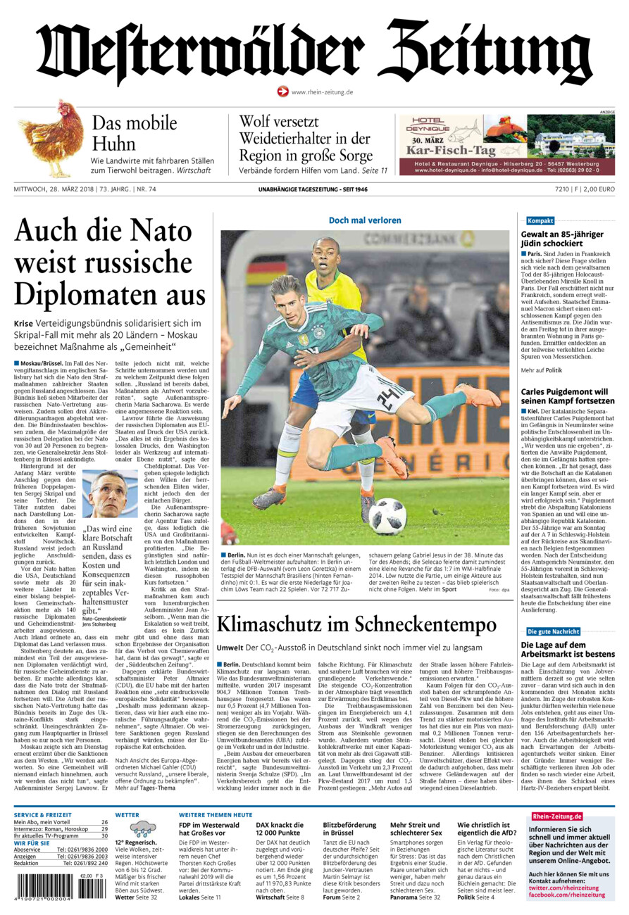 Westerwälder Zeitung vom Mittwoch, 28.03.2018