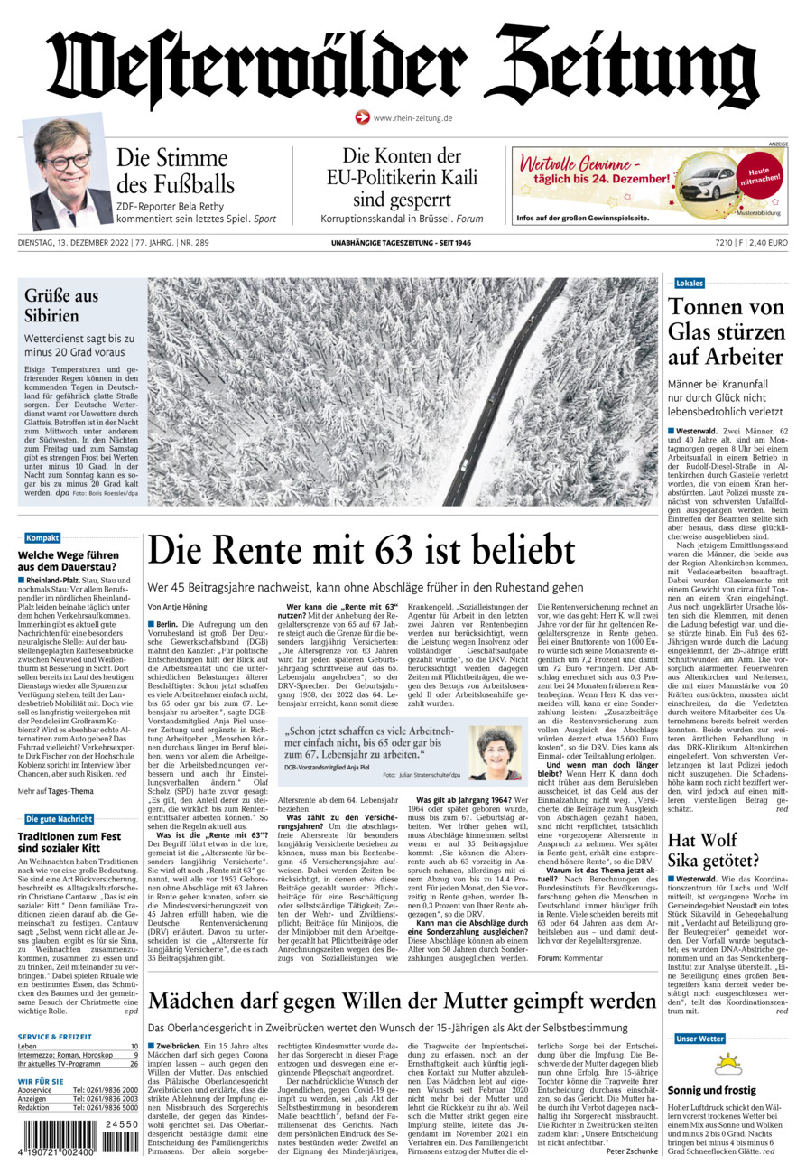 Westerwälder Zeitung vom Dienstag, 13.12.2022
