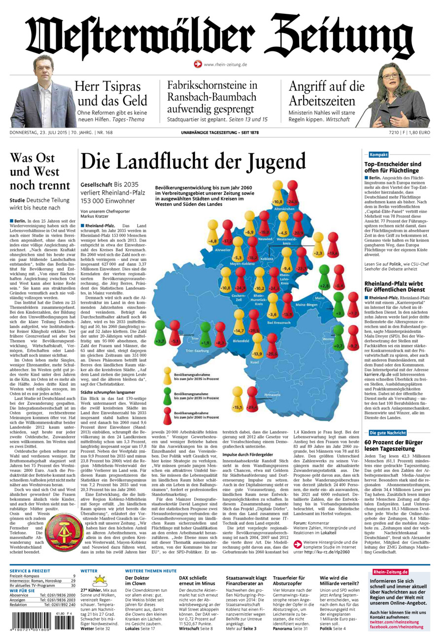 Westerwälder Zeitung vom Donnerstag, 23.07.2015