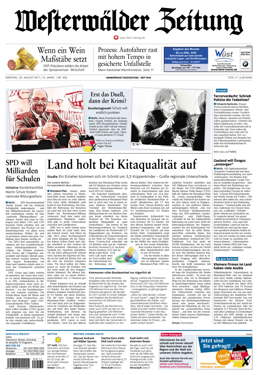 Westerwälder Zeitung vom Dienstag, 29.08.2017