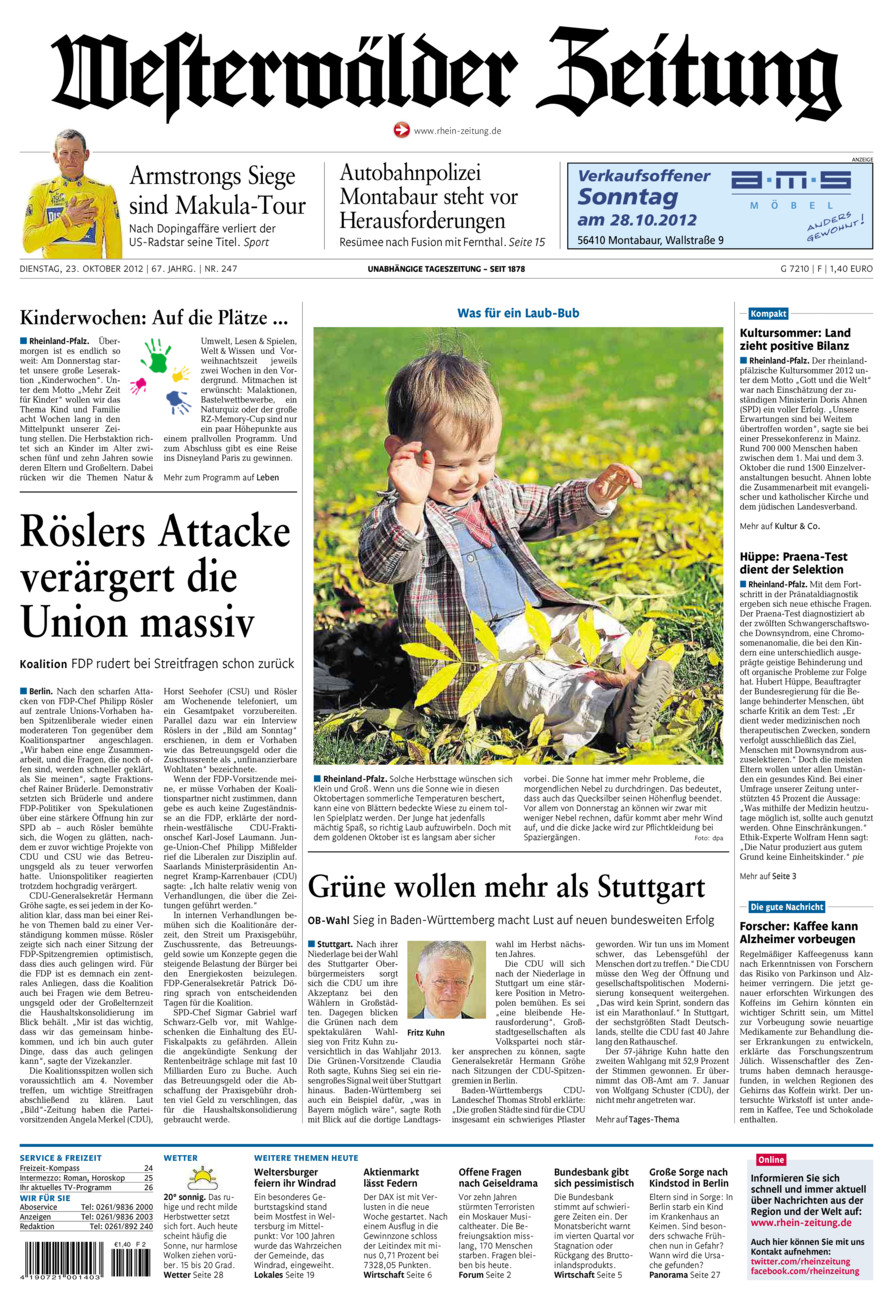 Westerwälder Zeitung vom Dienstag, 23.10.2012