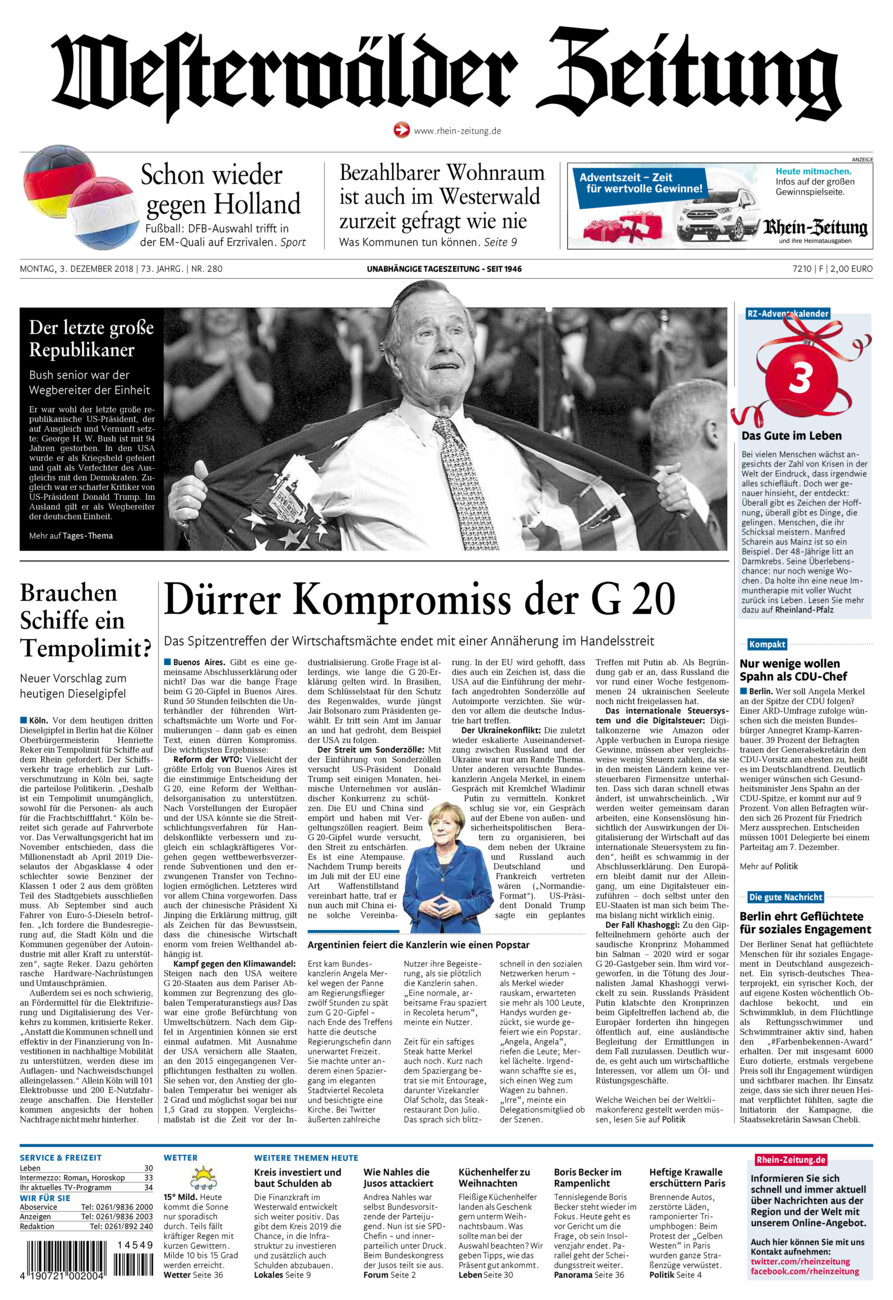Westerwälder Zeitung vom Montag, 03.12.2018