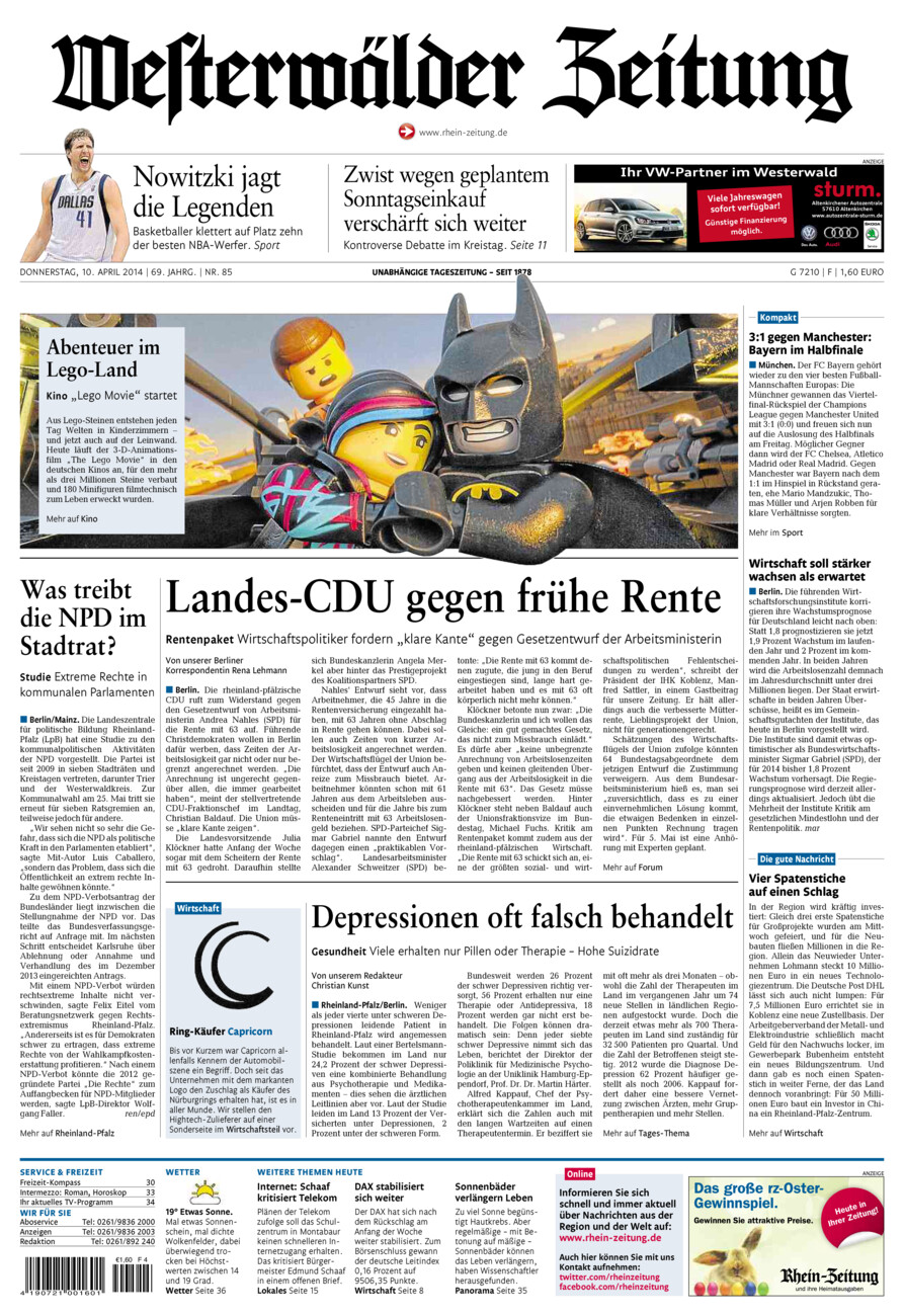 Westerwälder Zeitung vom Donnerstag, 10.04.2014