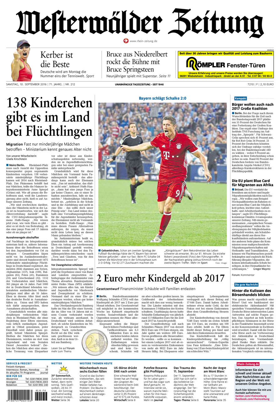 Westerwälder Zeitung vom Samstag, 10.09.2016