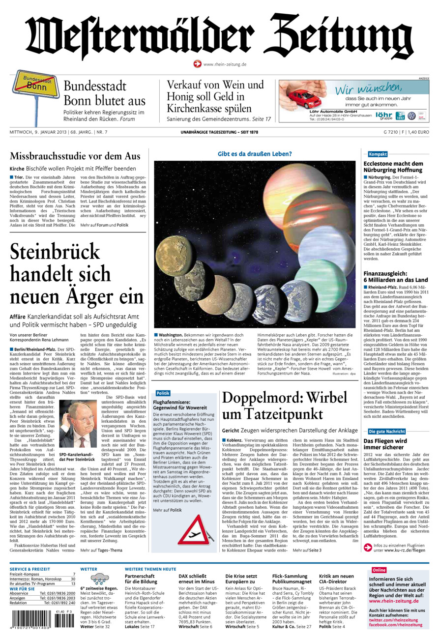 Westerwälder Zeitung vom Mittwoch, 09.01.2013
