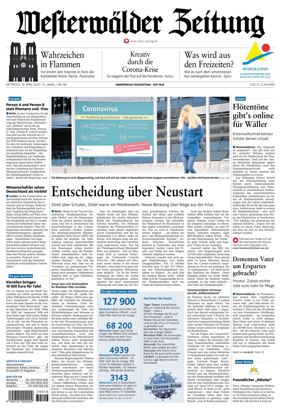 Westerwälder Zeitung vom Mittwoch, 15.04.2020