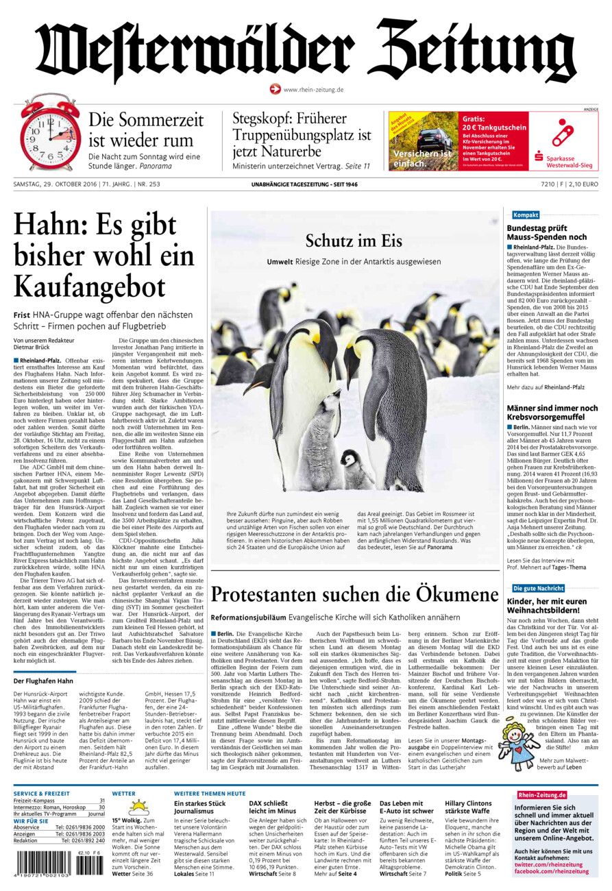 Westerwälder Zeitung vom Samstag, 29.10.2016