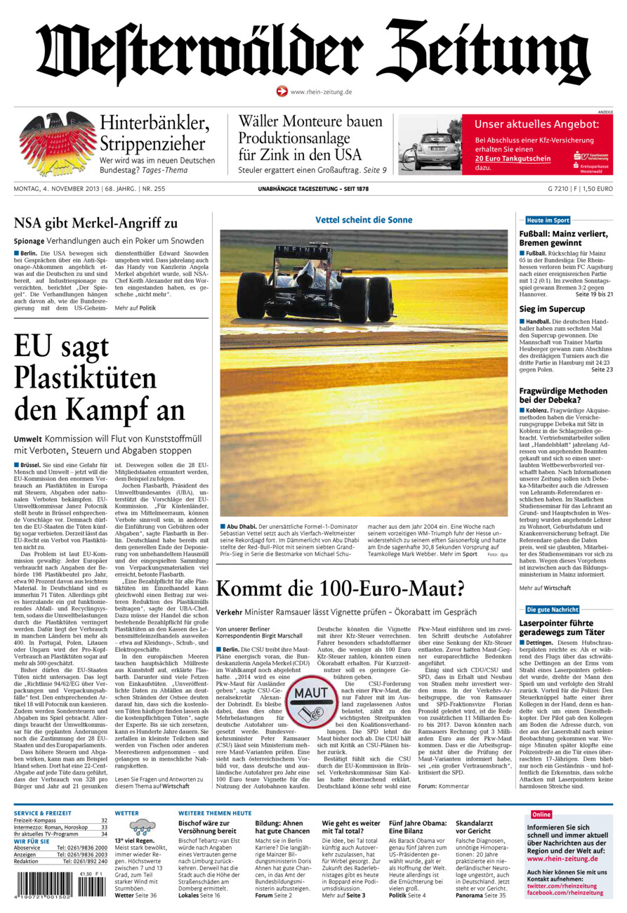 Westerwälder Zeitung vom Montag, 04.11.2013
