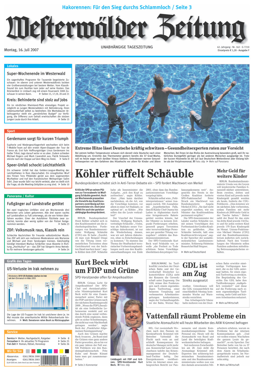Westerwälder Zeitung vom Montag, 16.07.2007