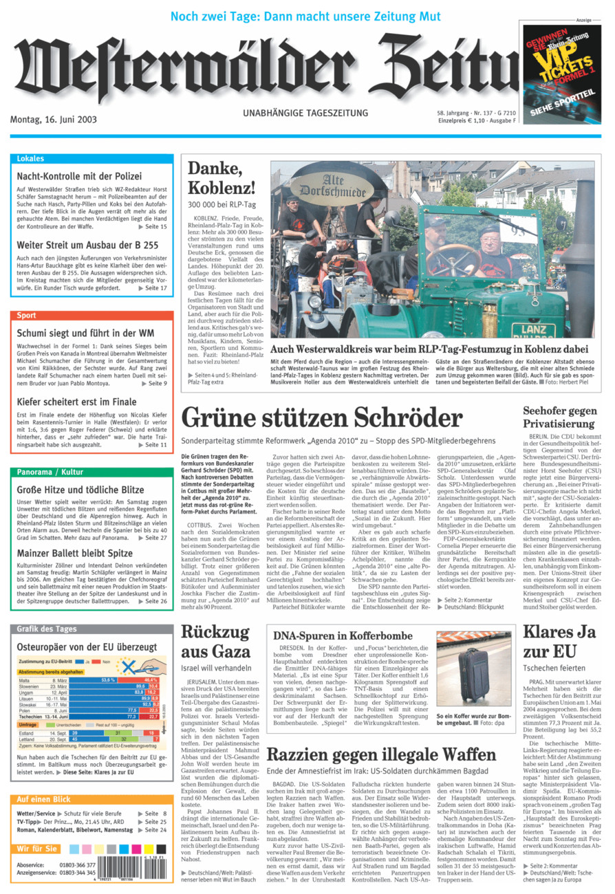Westerwälder Zeitung vom Montag, 16.06.2003