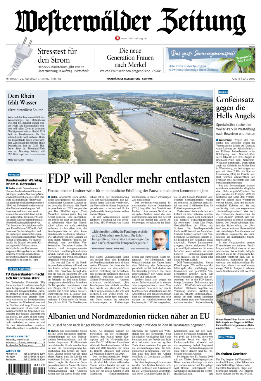 Westerwälder Zeitung vom Mittwoch, 20.07.2022