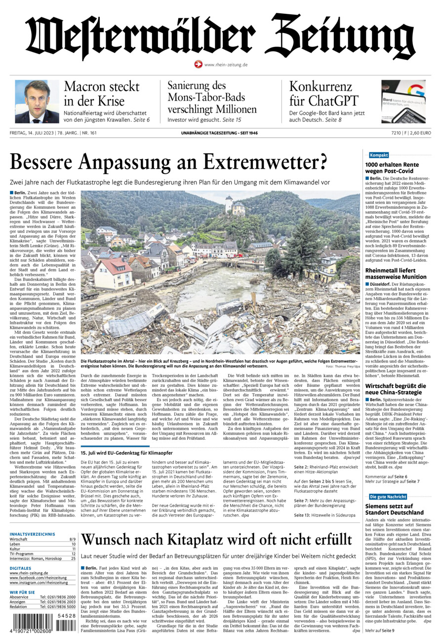 Westerwälder Zeitung vom Freitag, 14.07.2023