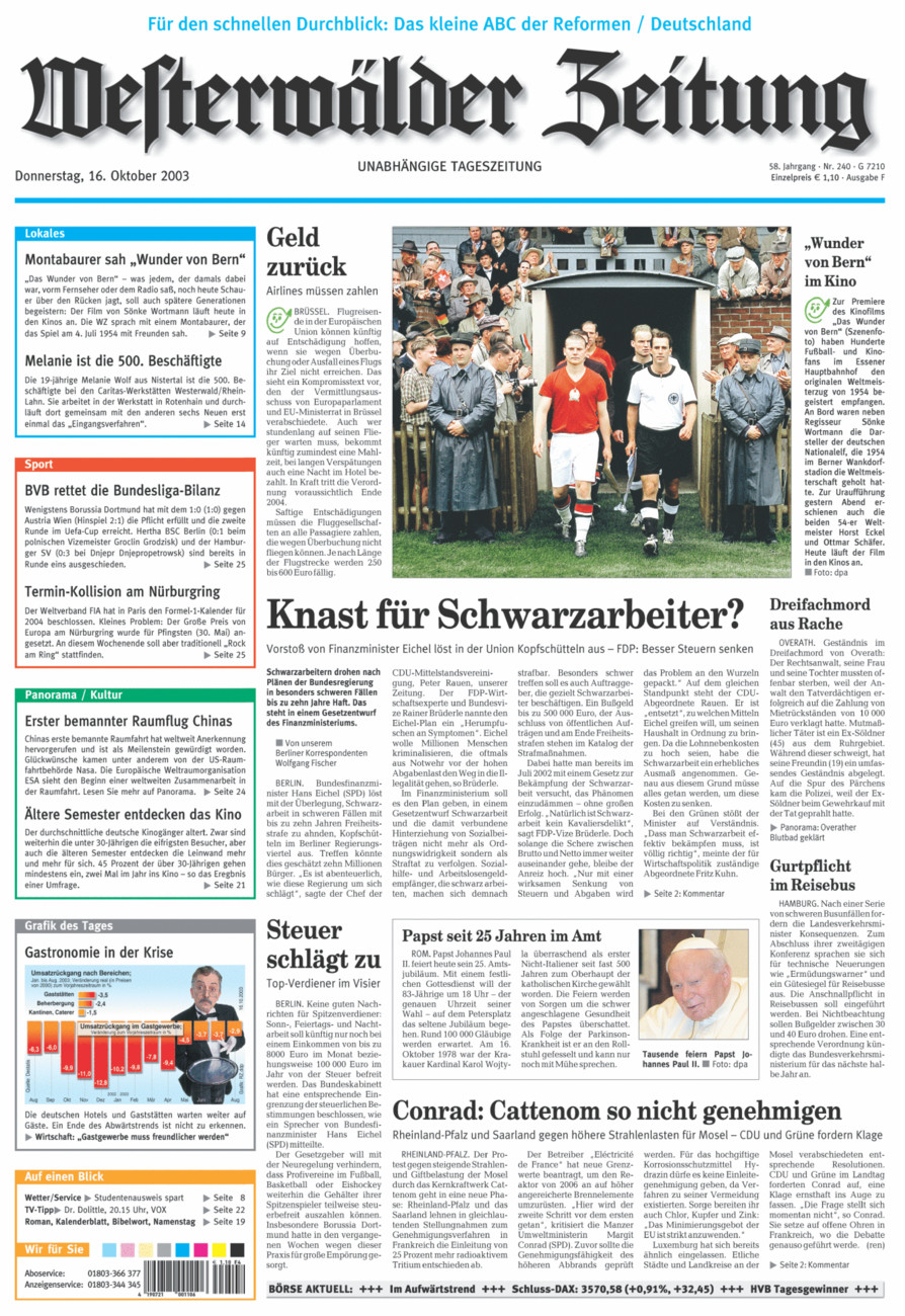 Westerwälder Zeitung vom Donnerstag, 16.10.2003
