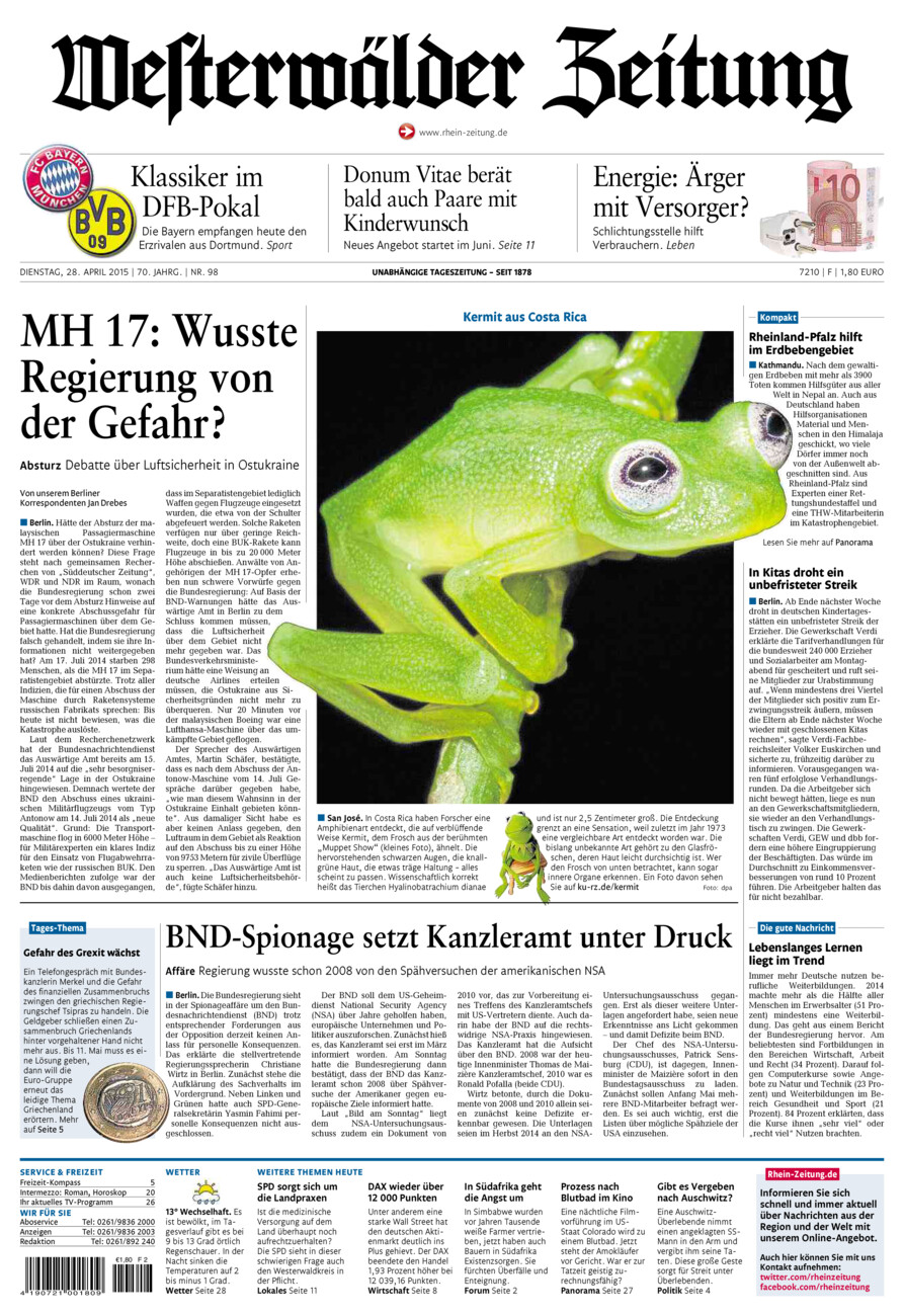 Westerwälder Zeitung vom Dienstag, 28.04.2015