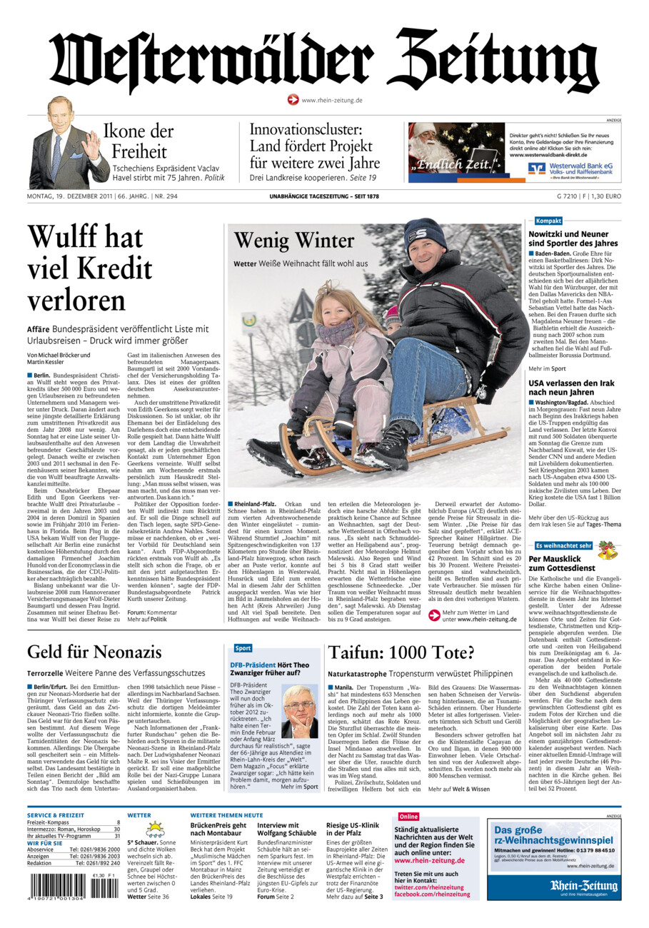 Westerwälder Zeitung vom Montag, 19.12.2011