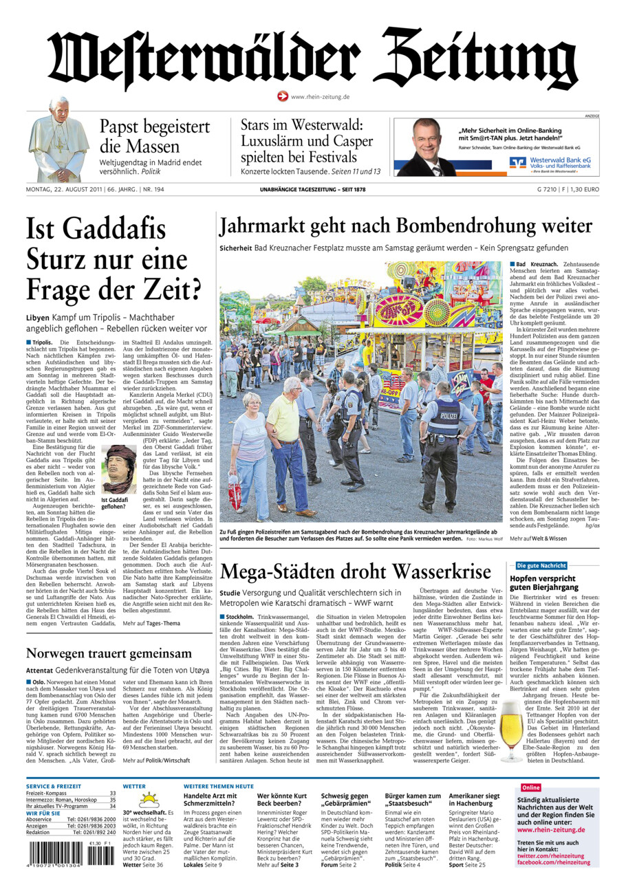 Westerwälder Zeitung vom Montag, 22.08.2011