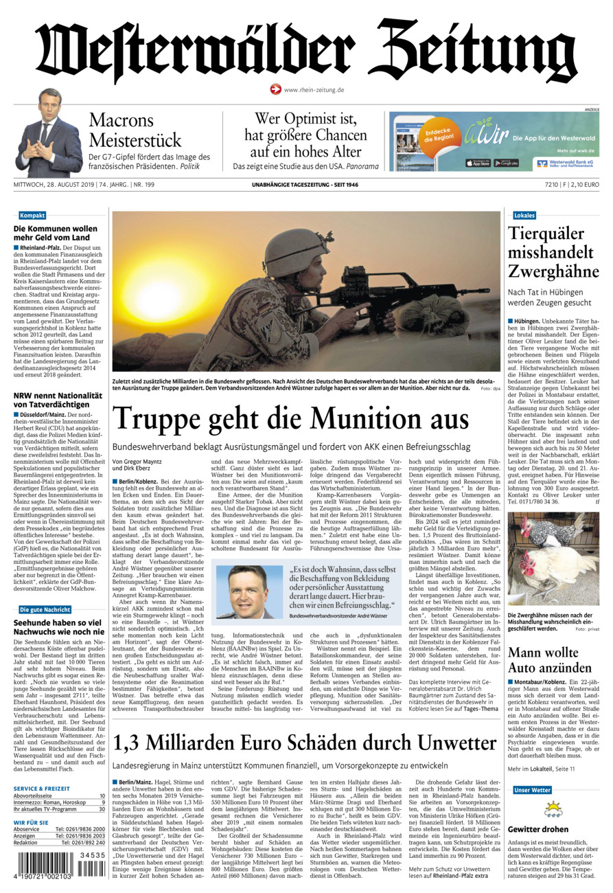 Westerwälder Zeitung vom Mittwoch, 28.08.2019