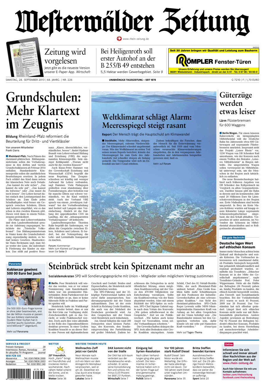 Westerwälder Zeitung vom Samstag, 28.09.2013