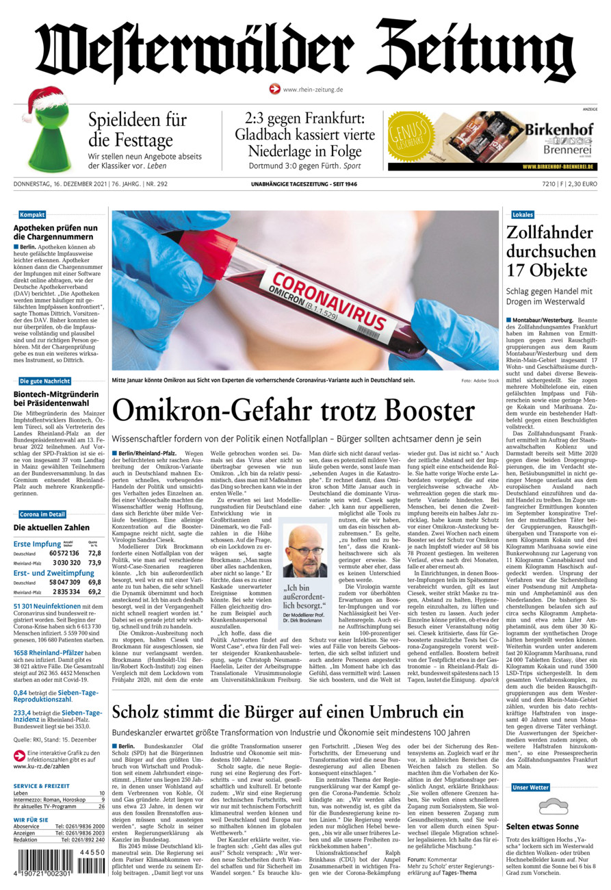 Westerwälder Zeitung vom Donnerstag, 16.12.2021