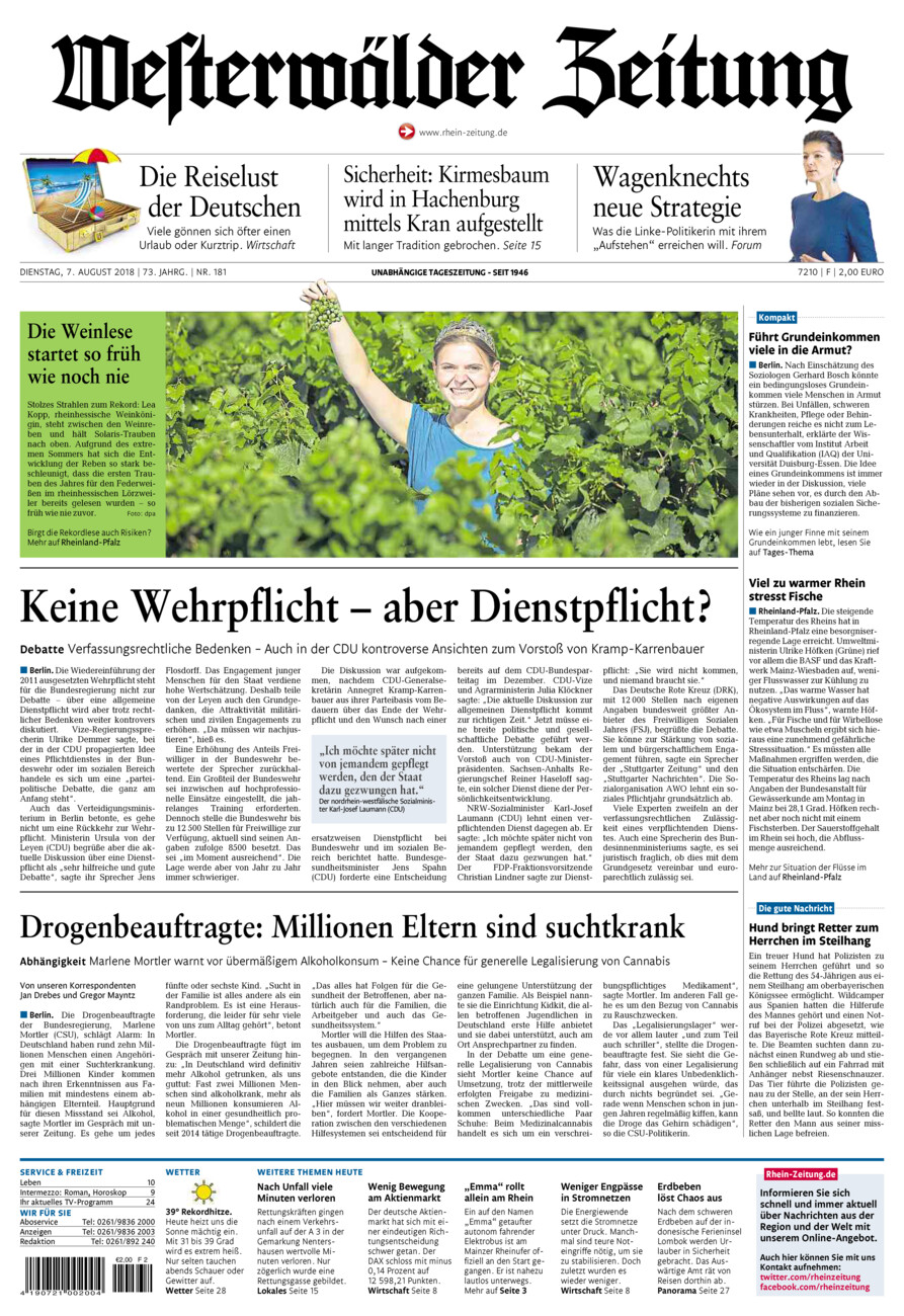 Westerwälder Zeitung vom Dienstag, 07.08.2018