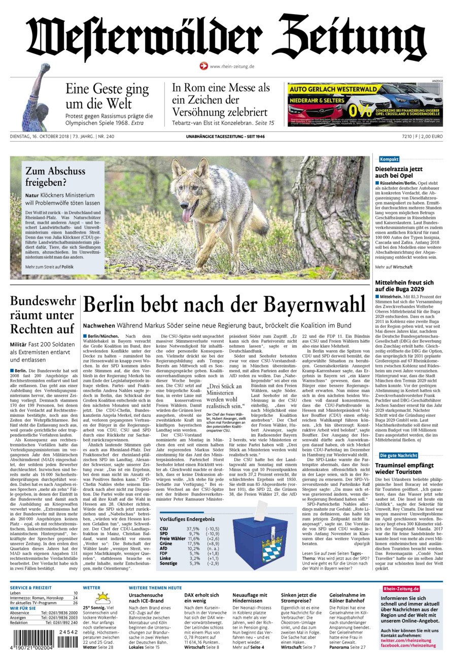 Westerwälder Zeitung vom Dienstag, 16.10.2018