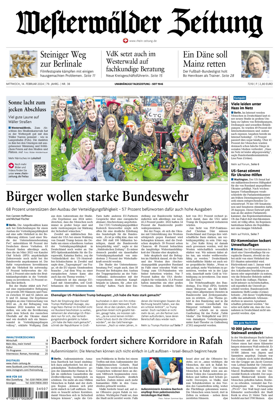 Westerwälder Zeitung vom Mittwoch, 14.02.2024