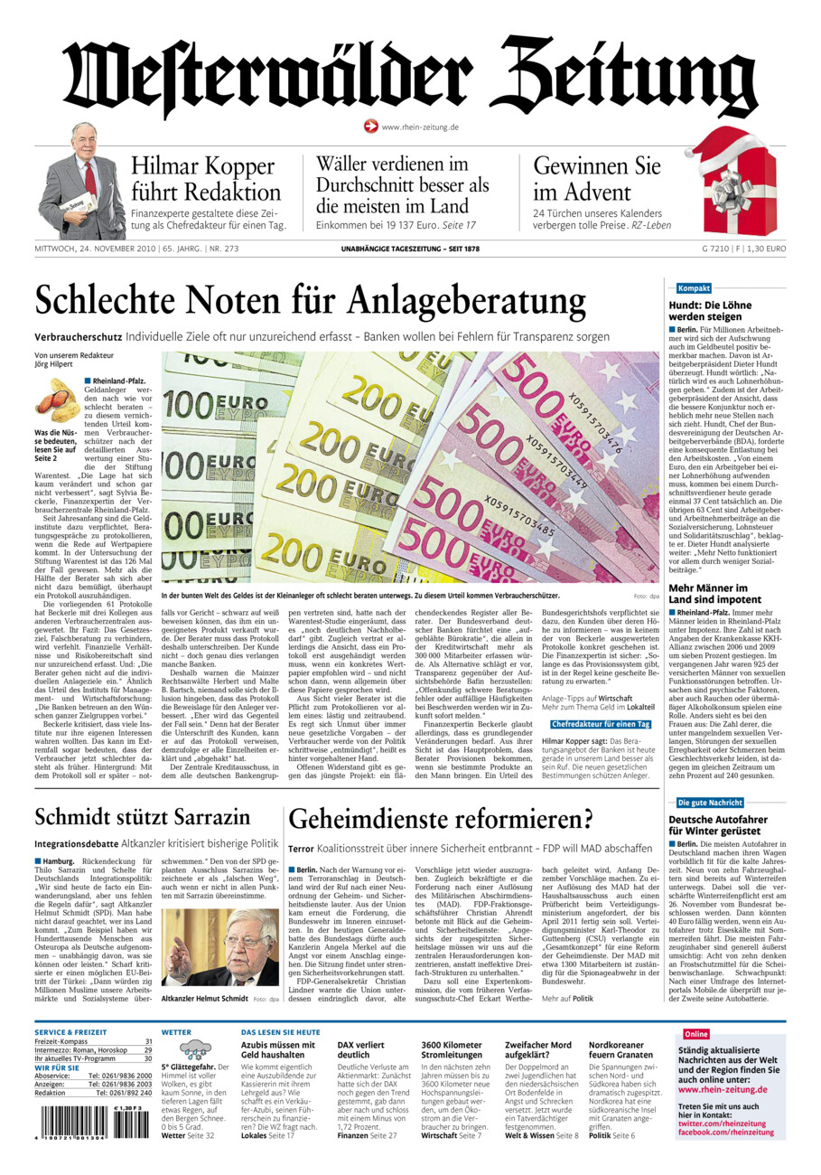 Westerwälder Zeitung vom Mittwoch, 24.11.2010