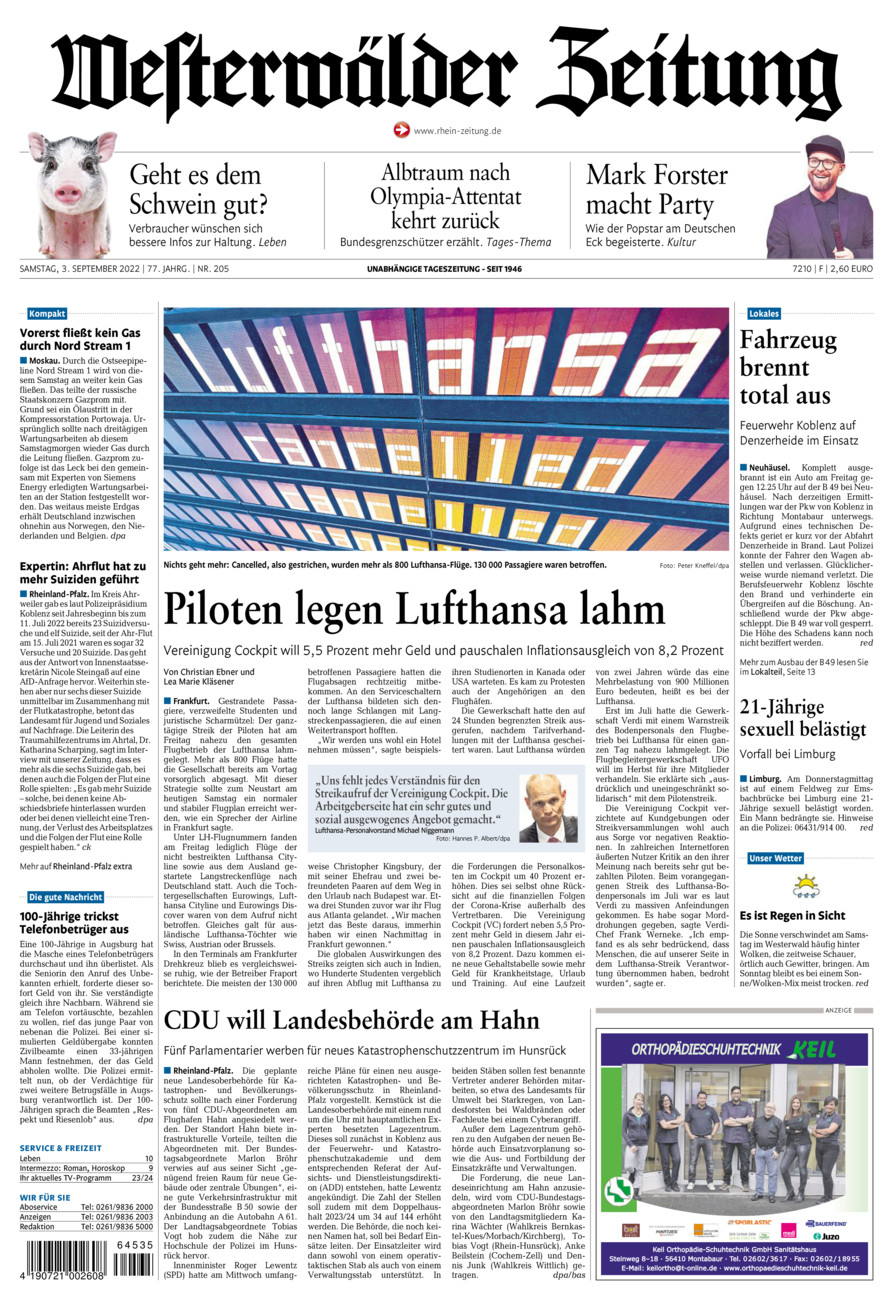 Westerwälder Zeitung vom Samstag, 03.09.2022