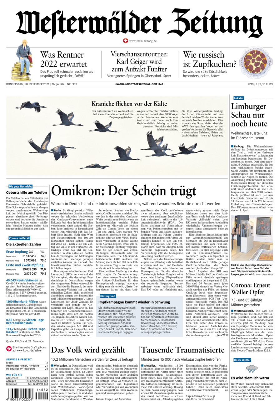 Westerwälder Zeitung vom Donnerstag, 30.12.2021